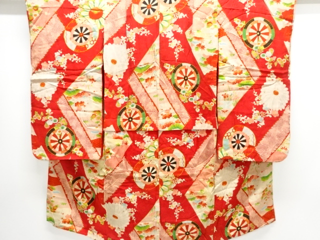 JAPANESE KIMONO / ANTIQUE KIMONO / GENJIGURUMA & FLORAL PLANTS